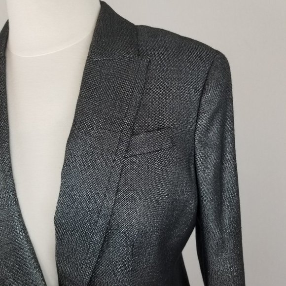 Tory Burch Metallic Black & Silver Shimmer Button Front Blazer Suit Jacket NWOT - Picture 4 of 10